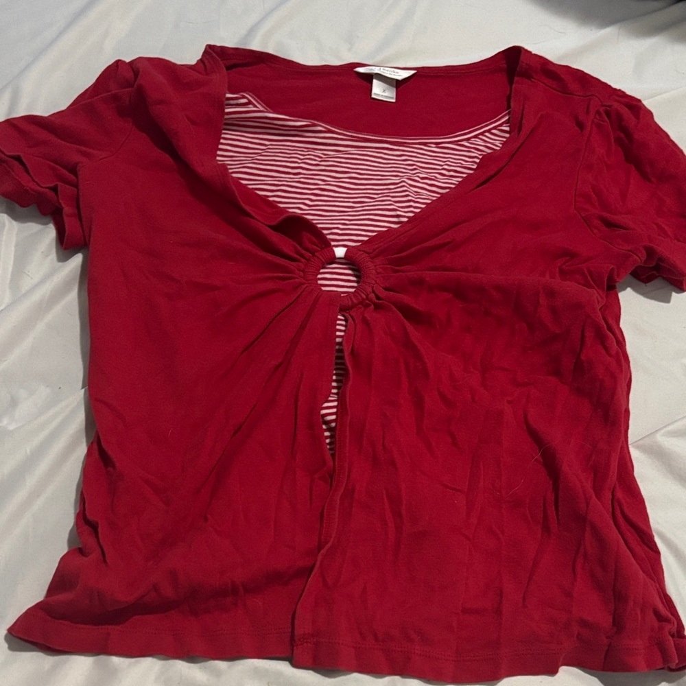 CJ Banks Cherry Red Short Sleeve Top